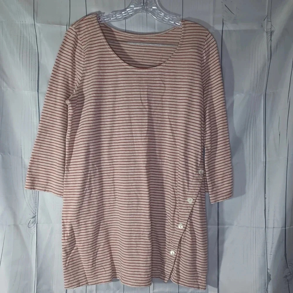 PureJill Asymmetric button tunic striped shirt